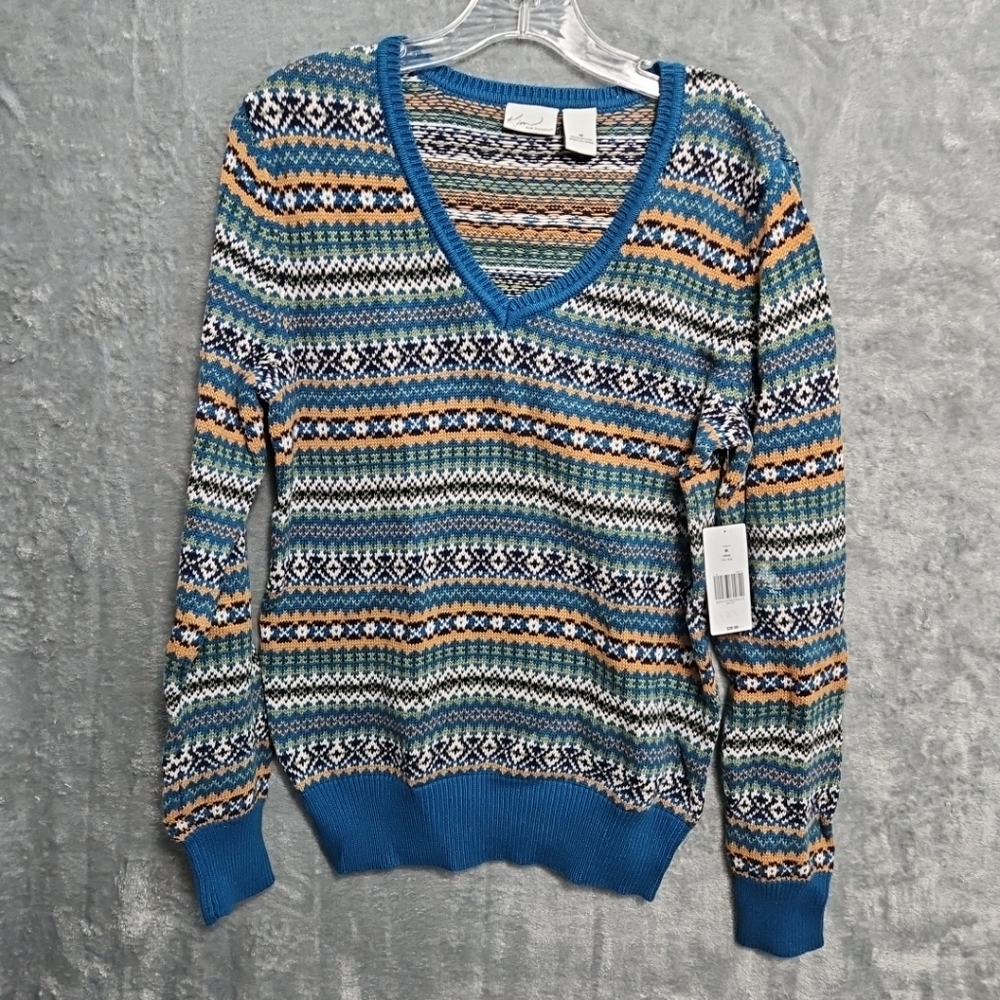 Kim Rogers vneck teal Multicolored sweater New medium